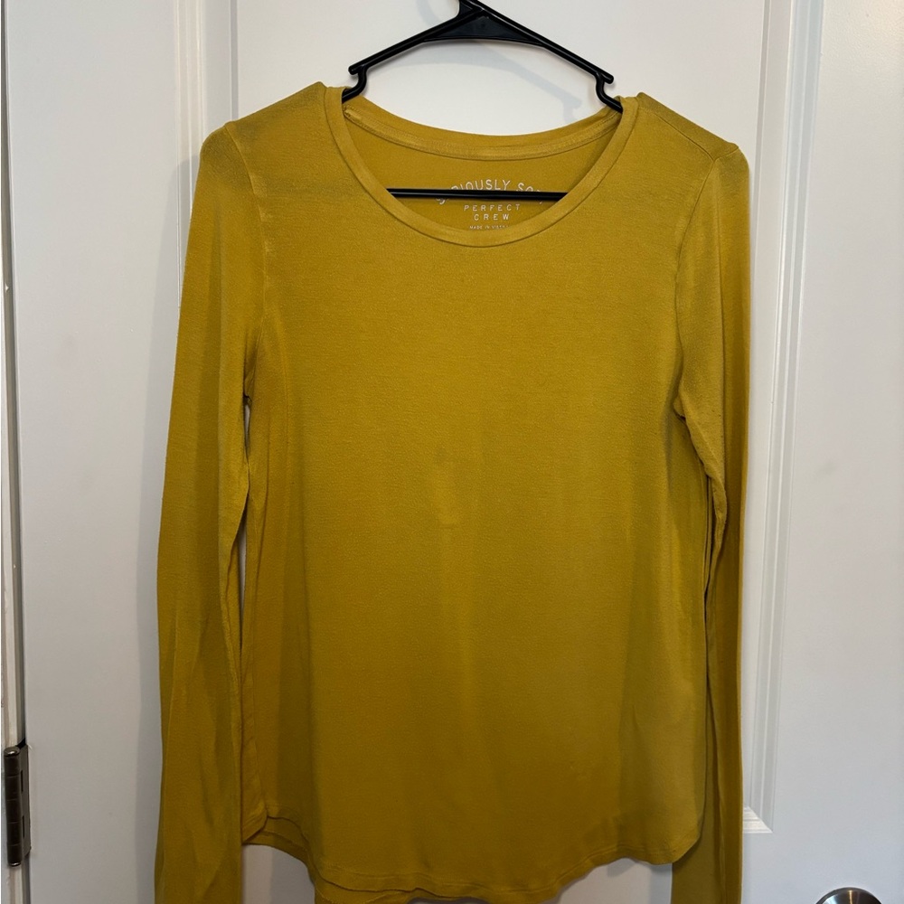 Women’s Aero Seriously Soft Perfect Crew Mustard Yellow Long Sleeve Tee